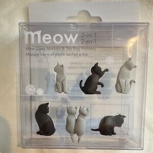 🐈‍⬛ 2-in-1 Cat Wine Glass Markers & Tea Bag Holders - Black and Gray